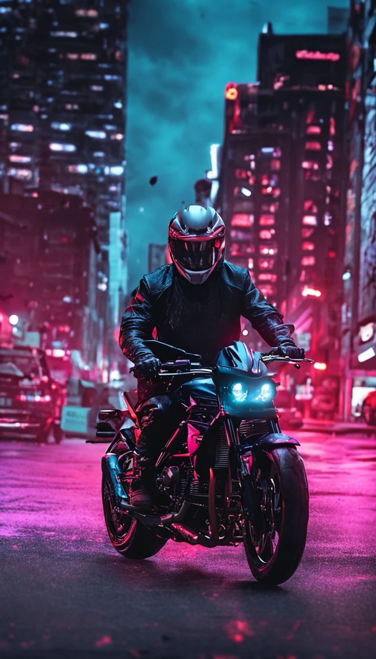 A dark room，There is graffiti on the walls，There was a motorcycle parked in the middle , Futuristic, 8K, Cinematic