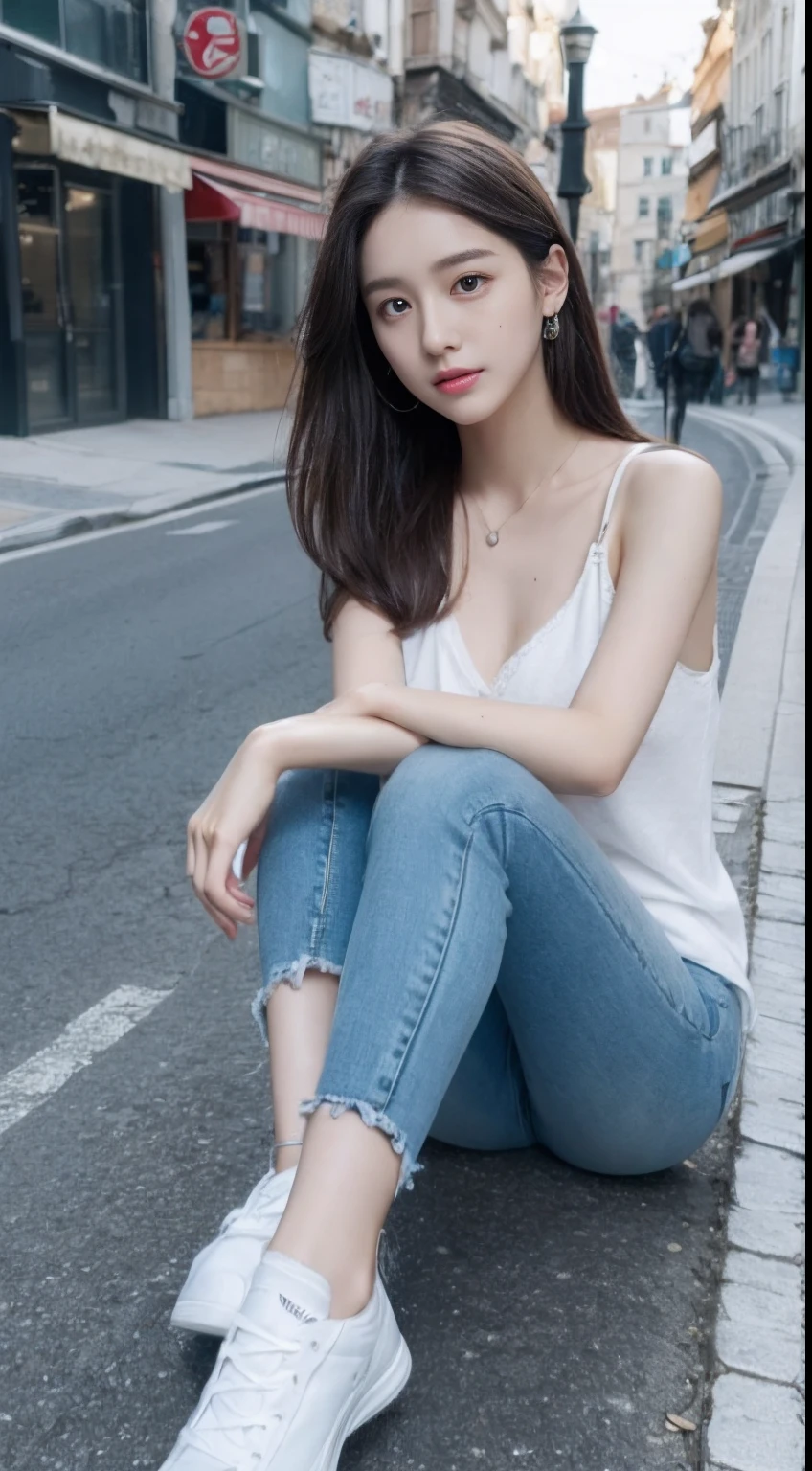 top Quority,ultra-clear resolution,Clear eyes,plain face,face perfect,White skin,perfect chest,With perfect legs,Long legs,Skinny Jeans、,Random environment