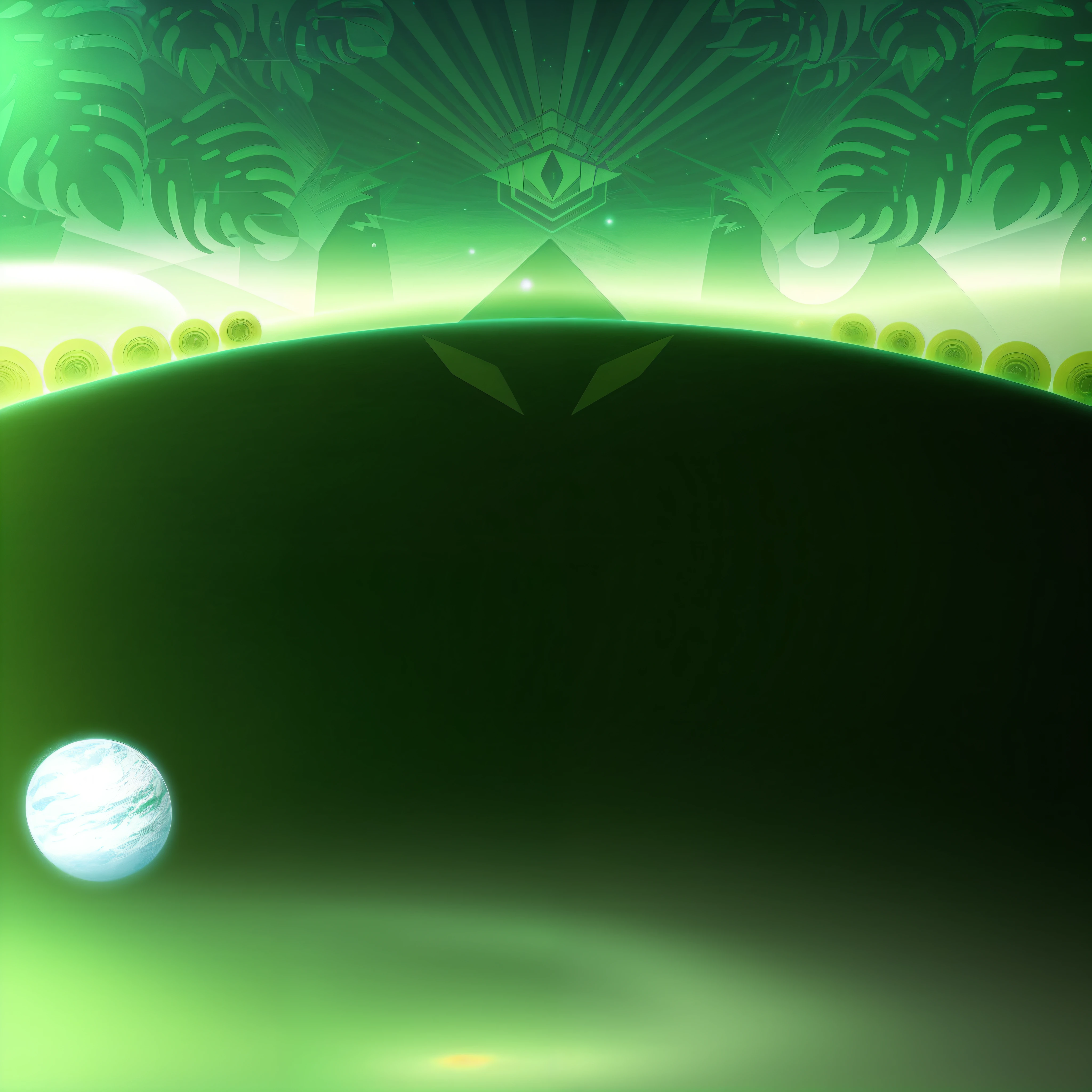 There is a green background picture with a pattern, space in background, alien forest in background, an abstract tropical landscape, poster background, background artwork, background art deco palace, Background(Solid), arte de fundo, symmetrical fantasy landscape, art deco background, Magnificent background, Mobile game background, cyber space forest scene, Surreal background, lush alien landscape, Gorgeous background