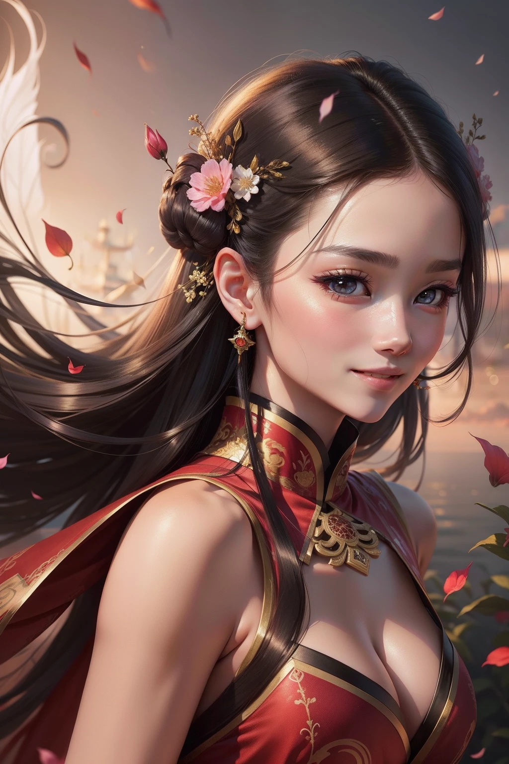 Best quality,tmasterpiece,high light, miss,Hanfu,Super beautiful face,super beautiful eye,Super beautiful hair, Sweet smiling