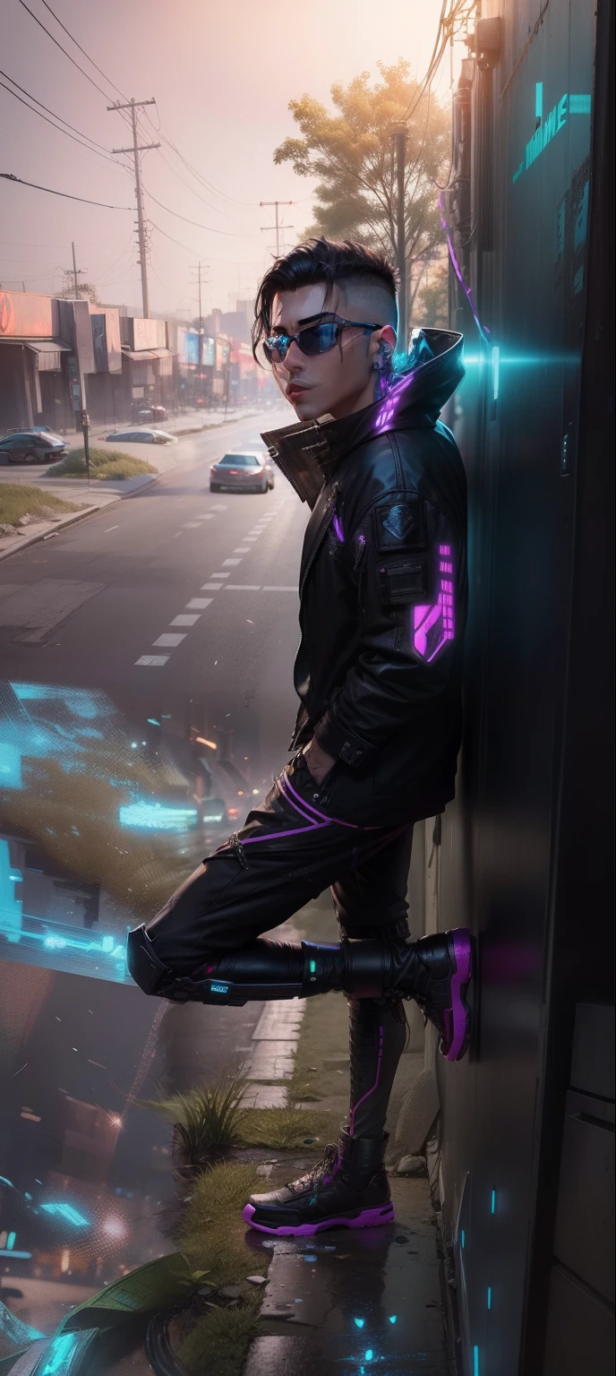 Change background cyberpunk handsome boy. Realistic face. 8k. Ultra realistic