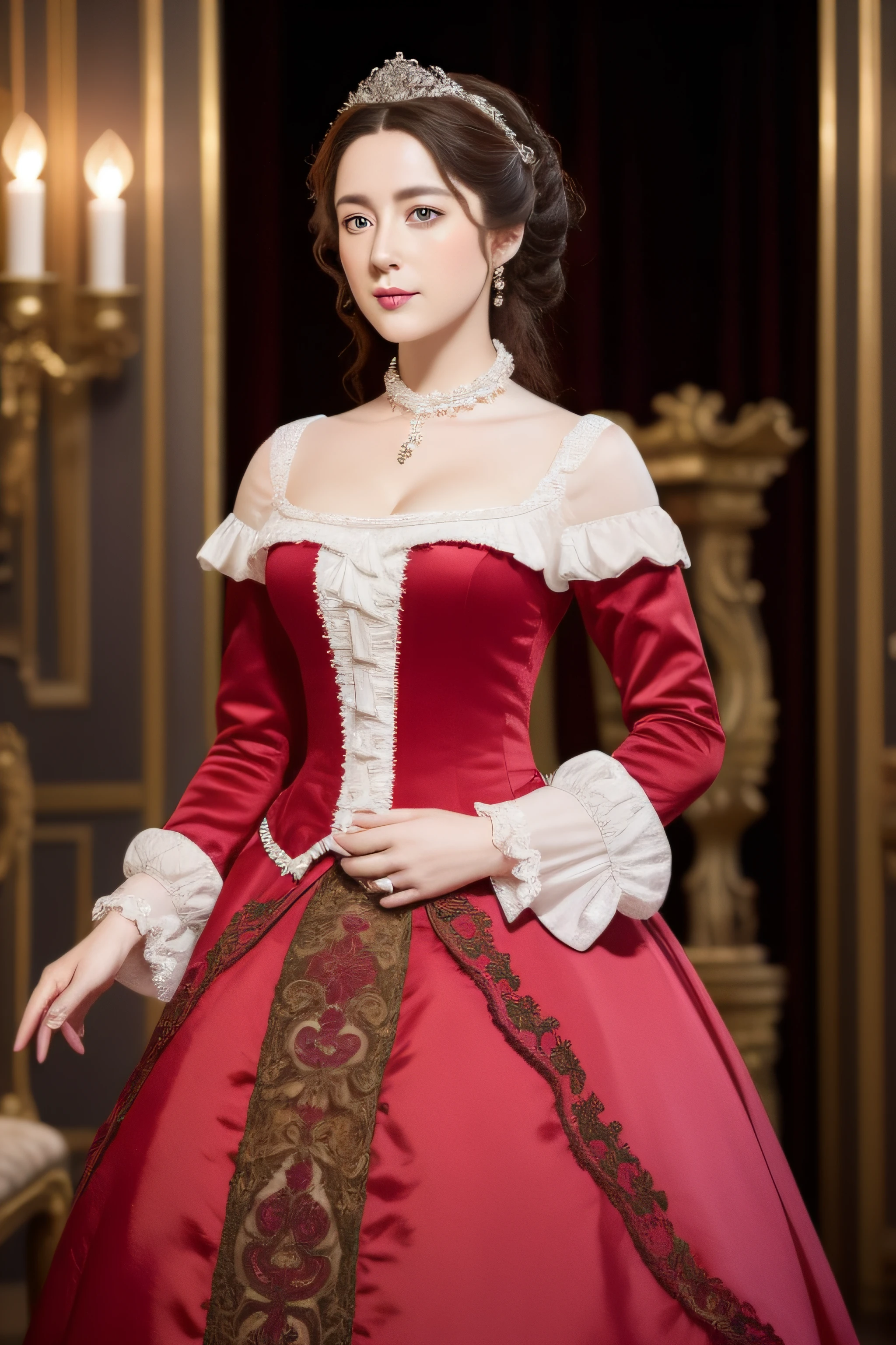 Drama《Figaro's wedding》staged, {On stage (1 actress who grew up in all her life as the Countess of Almaviva), (1 actor who has grown up in all aspects of Figaro), (1 actor who grew up in all his life as Count of Almaviva)}, (((whole-length::))), High :: detail ::, in the style of Romanticism, Rococo :: Style, baroque :: Style