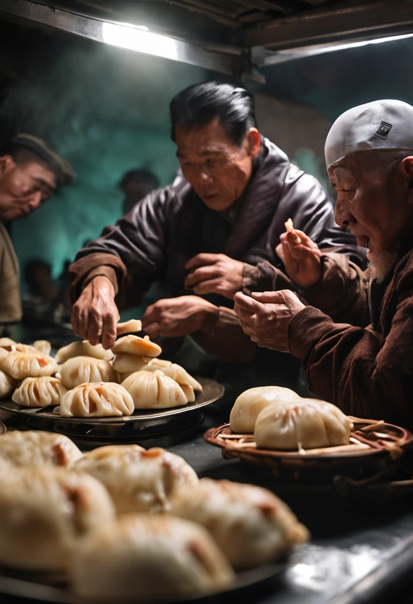 Men eat steamed buns