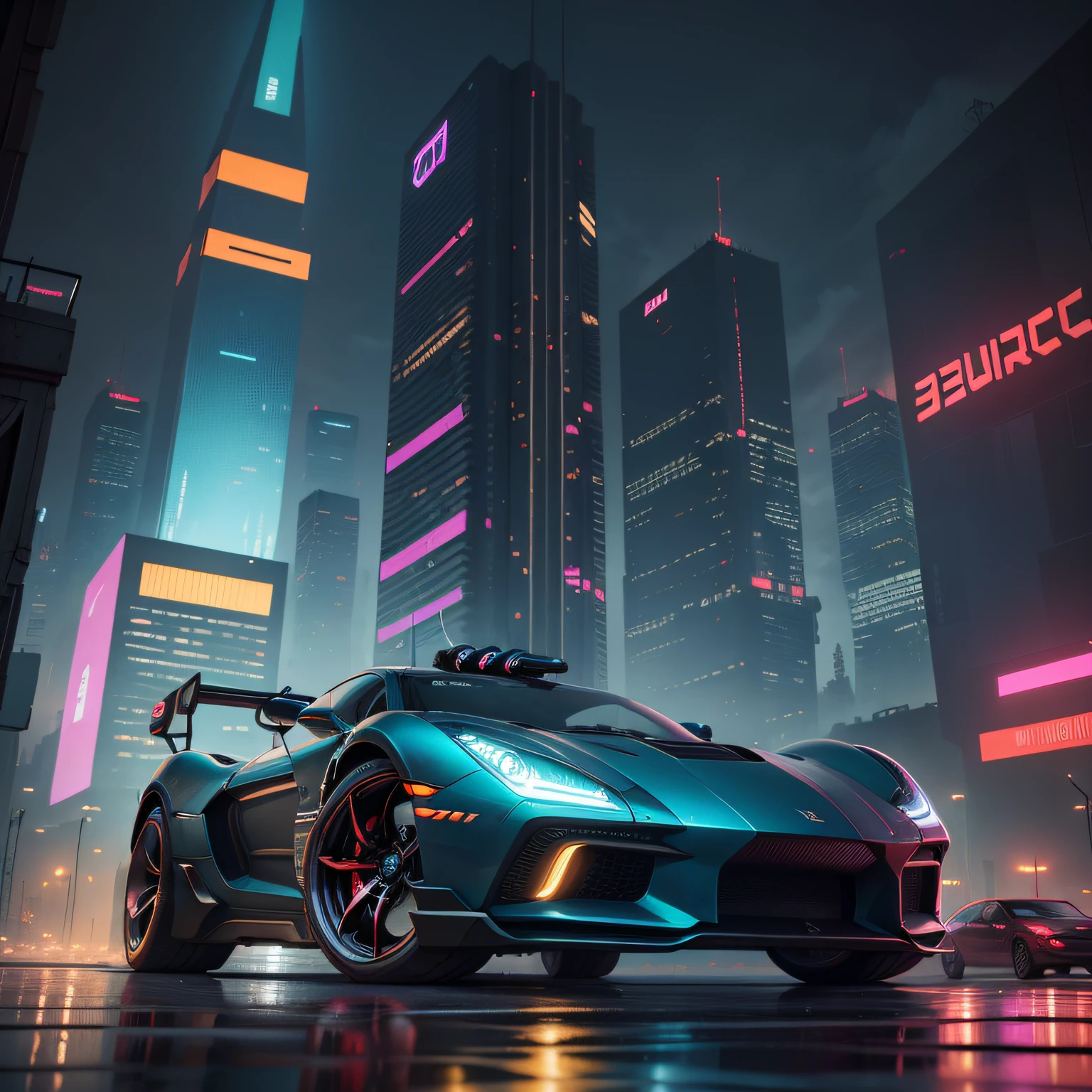 Cidade futuristica,There is a clock tower and a futuristic car in the middle, at cyberpunk city, cyberpunk city landscape, in a futuristic cyberpunk city, Futuristic city landscape, hyper realistic cyberpunk city, Cyberpunk city, cyberpunk city landscape, futuristic cyberpunk city, cyberpunk city landscape, city in the style of cyberpunk, futuristic urban background, background cyberpunk city, cyberpunk in a cyberpunk city