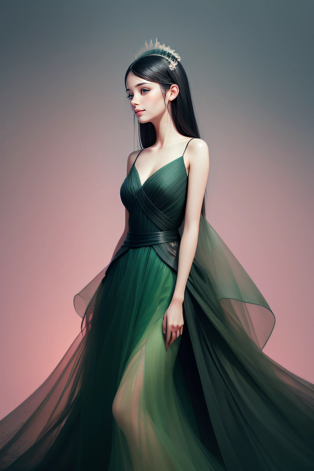 穿着green dress的阿拉菲德女人站在华丽的背景前, dark green dress, ornate dark green clothing, flowing robe, green dress, wearing a beautiful dress, dark green tones, dark green, elegant green, beautiful flowing fabric, stunning elegance, luxury dress, stunning elegance pose, elegant evening gowns!, elegant dress, Graceful and luxurious