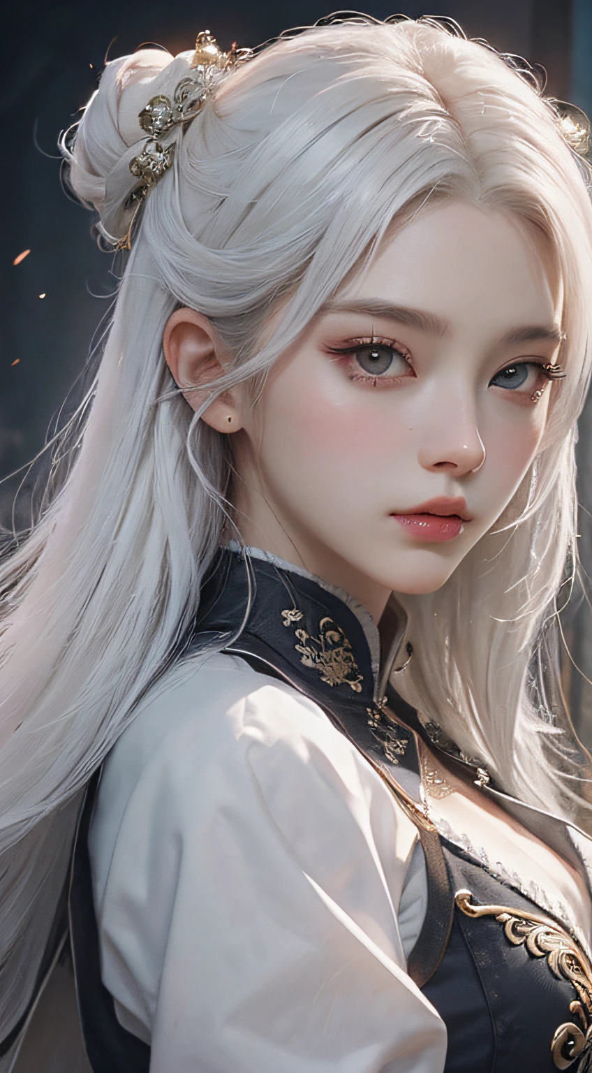 （close-up of a woman with white hair and white mask），Belle peinture de personnage，Guviz，Guviz-style artwork，white-haired god，Yang J，Epic and beautiful character art，Stunning character art，FAN Qi，Wu Zhun Shifan，Guvitz at the Pixiv Art Station