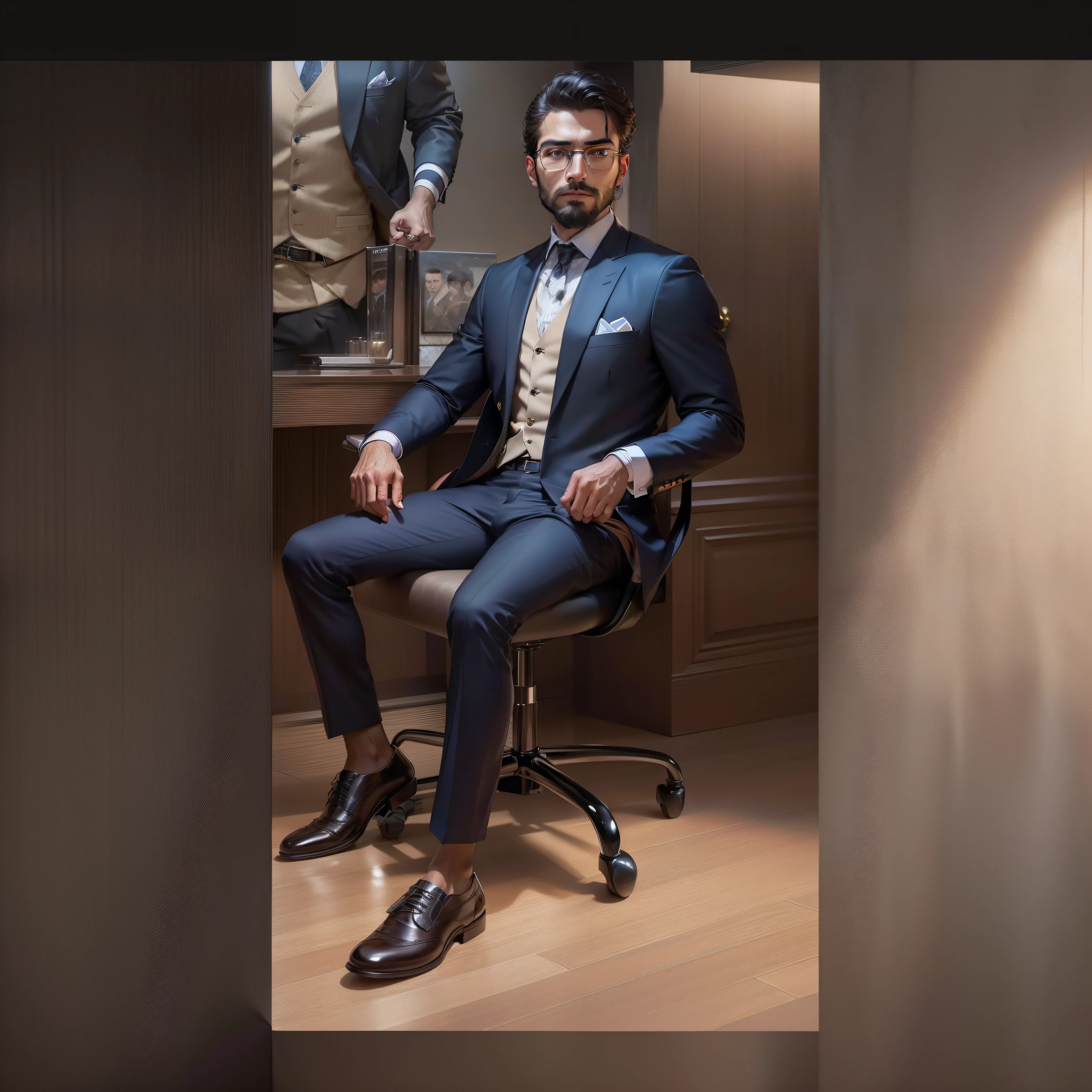 A man changed to beautiful interior wearing suit and pant RAW and classy look (100% eyes details) raw (100%face details) hyper realistic image Moode tone ultra masterpiece image 10000% really face highly detailed in eyes (natural eyes detailed)