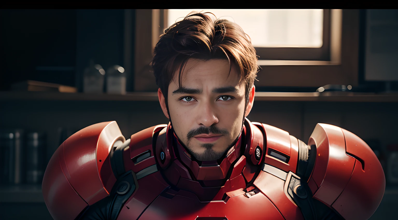 ((Men only)), (cowboy shot), (Handsome muscle man in his 20s), (smile), (IRON MAN), (red hair), (detaile: 1 in 1), Natural muscles, HIG quality, beautidful eyes, (Detailed face and eyes), (Face、: 1 / 2), Noise, Real Photographics、... ..................................................................................................................PSD, Sharp Focus, High resolution 8K, realisitic & Professional Photography, 8K UHD, Soft lighting, High quality, Film grain, FujifilmXT3