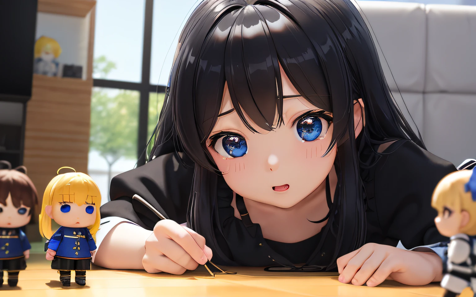 Lying face down,,Pop Mart Blind Box IP、Close up of 5 cute knight dolls、Young One Angel Style、Wear longer, Dress fluently、Lop style、Poseline doll、Little people々々々々々々々々々々々々。Little people々々々々々々々々々々々々、unreal enginee 5、Light 3D/C4D production: 8K HD quality/illuminating/Ultra-fine lens description 1.5、flawless、Chibi Background/Cinematic。