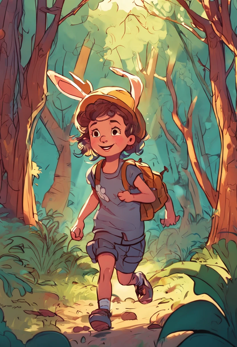 children illustration, edgBunny, exhilarated, at a forest, cheerful big breasts, stas