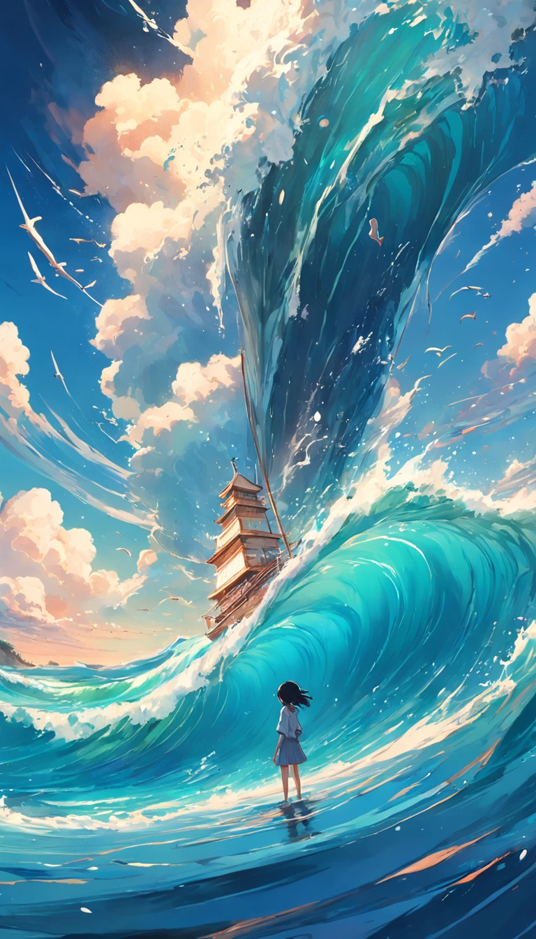 Pintura de um golfinho nadando no oceano colorido, Look up at the composition, Living waters and whales from the sky, inspirado em Cyril Rolando, a beautiful artwork illustration, autor:Shitao, arte conceitual colorida, Makoto Shinkai Cirilo Rolando, ao estilo de Cyril Rolando, Baleia voadora, Aquarela altamente detalhada 8K, Aquarela altamente detalhada 8 K,octano,Fim,Realistic,8k,Estilo Makoto Shinkai( Reasonable design, linhas claras, Alta nitidez,best quality, Very detailed, master part, Efeito de luz do filme, 4k )