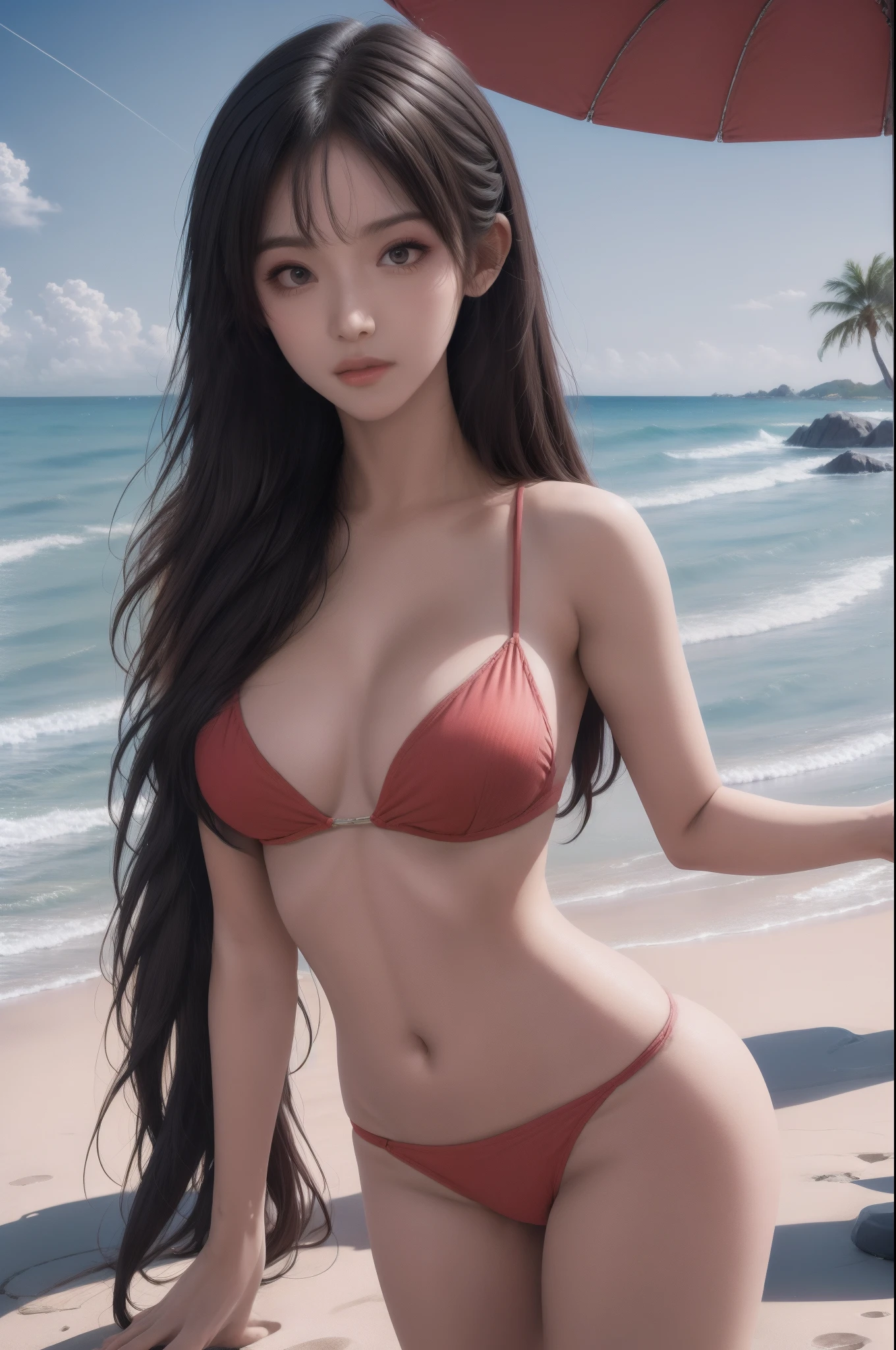 ((Best Quality)), ((Masterpiece)), (Details: 1.4), 3D,1girl,kuisi,Seaside background,solo,Best Quality, High Resolution,