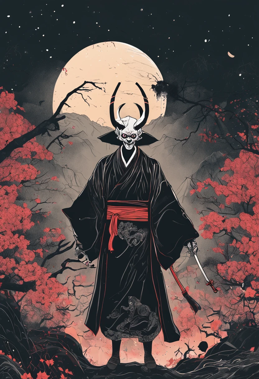shinigami,Apolysis，Black Tai Dao，Crescent Sky Chong ，Black flame，Dash into the camera money in the sky，Hyakki Yagyō, Hyakki Night Line, Hyakki Yagyō, Night Parade of One Hundred Demons, oni, yokai, Japanese scene