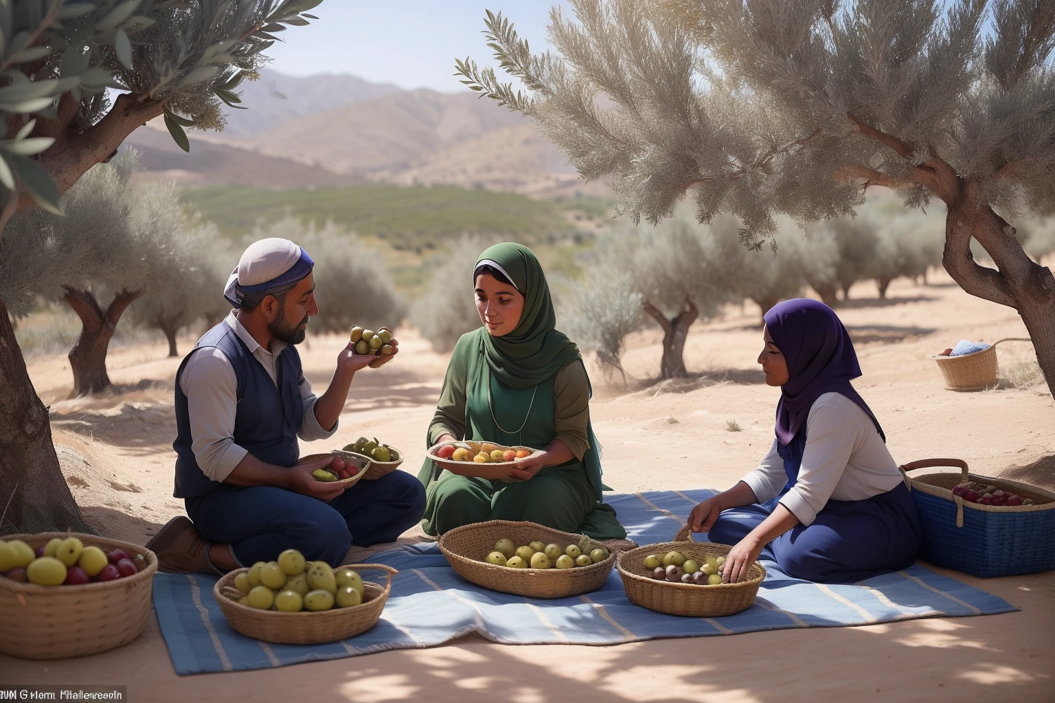 Year: 2021
Country: Palestine
Description: In the tranquil olive groves of Nablus, a family comes together to harvest olives during the annual harvest season. Under the warm sun, they carefully gather the ripe fruit and lay out vibrant picnic blankets for a meal amidst the olive trees.