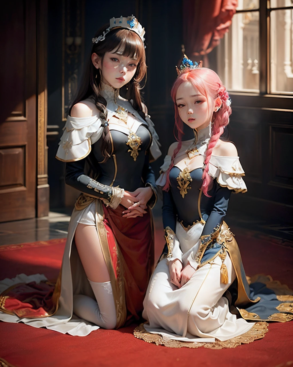 Royal sister,Kneeling pose,nakeness