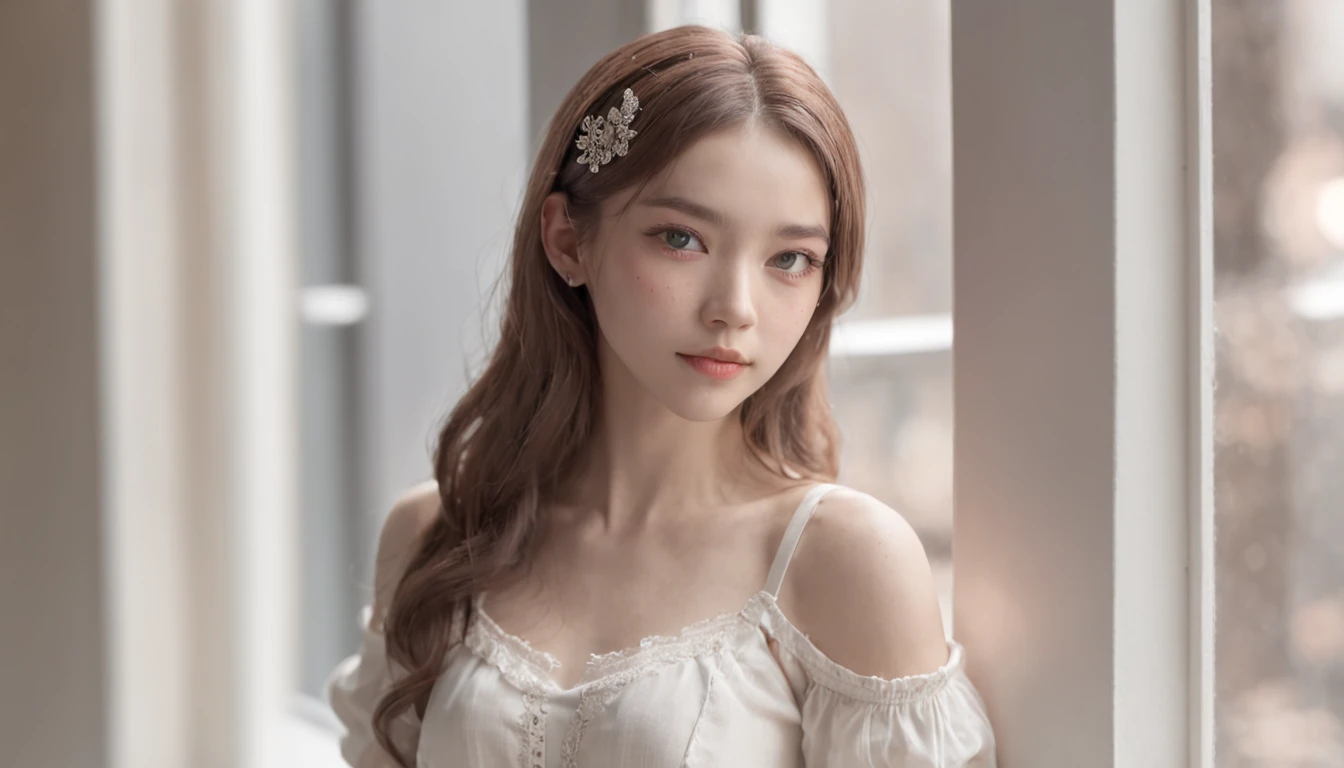 Females wear white, in the style of kawaii aesthetic, Soft focus nostalgia, Realistic detailing, windows vista, dark and intricate, Lyon School,full body