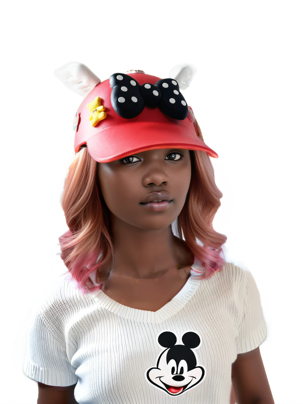 White knitwear,There is a Mickey Mouse avatar on the chest