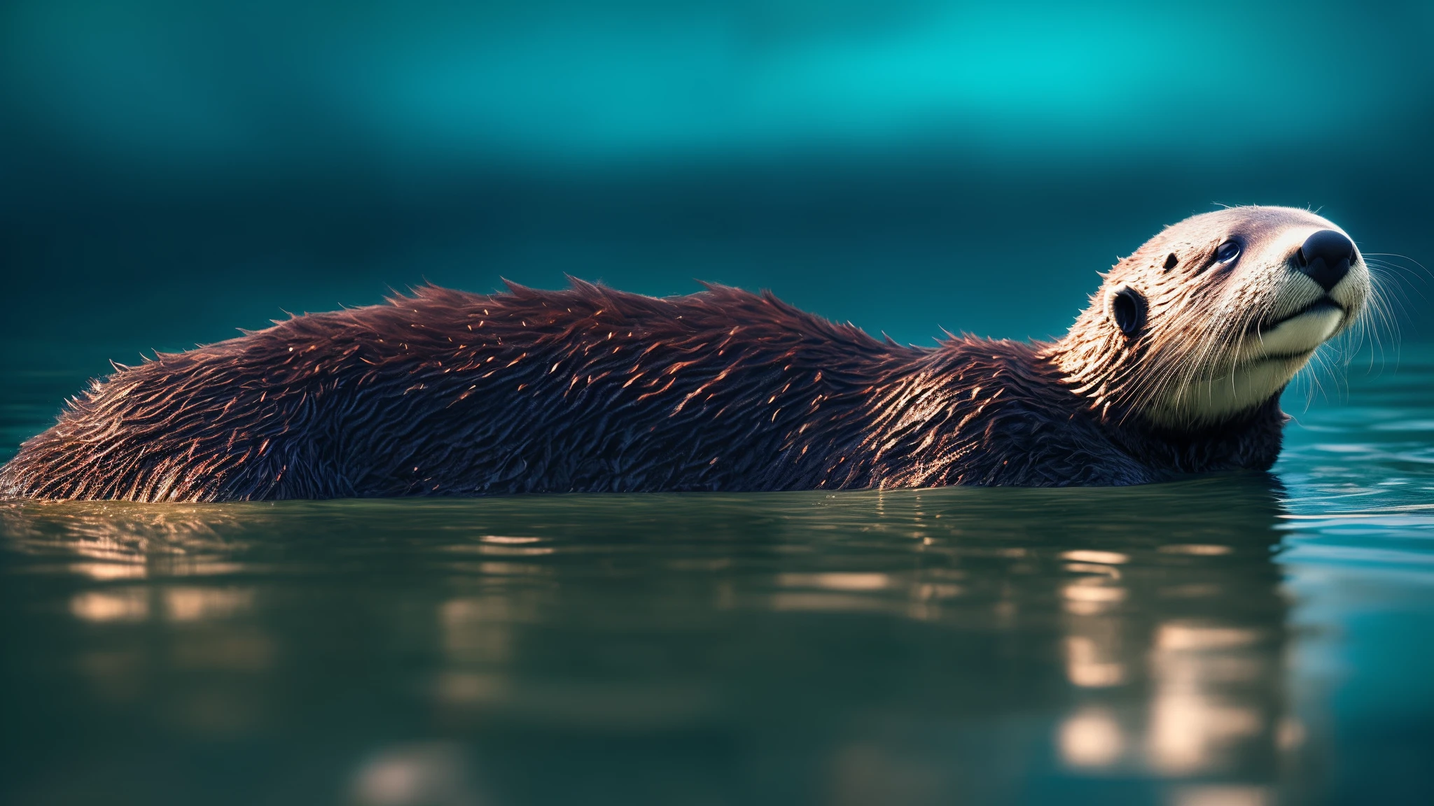 There was a sea otter lying in the water, Sea otter with belly up，he is very relaxed, Furry otters, unwind, Sleepy,relaxing, peaceful looking animals, The water is clear and clean，Super realistic， RAW photo, (8K、top-quality、tmasterpiece:1.2)、(intricately details:1.4)、(Photorealsitic:1.4)、Complex 3D Rendering Ultra Detail, vibrant detail, super detailing, Photorealsitic