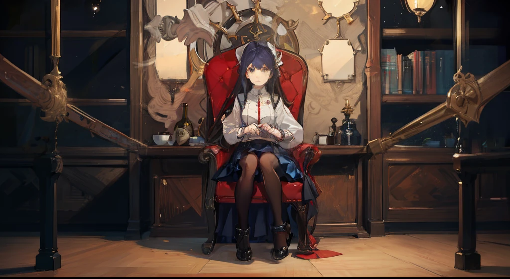 Write the girl's face in detail、I want you to erase the skirt under the chair