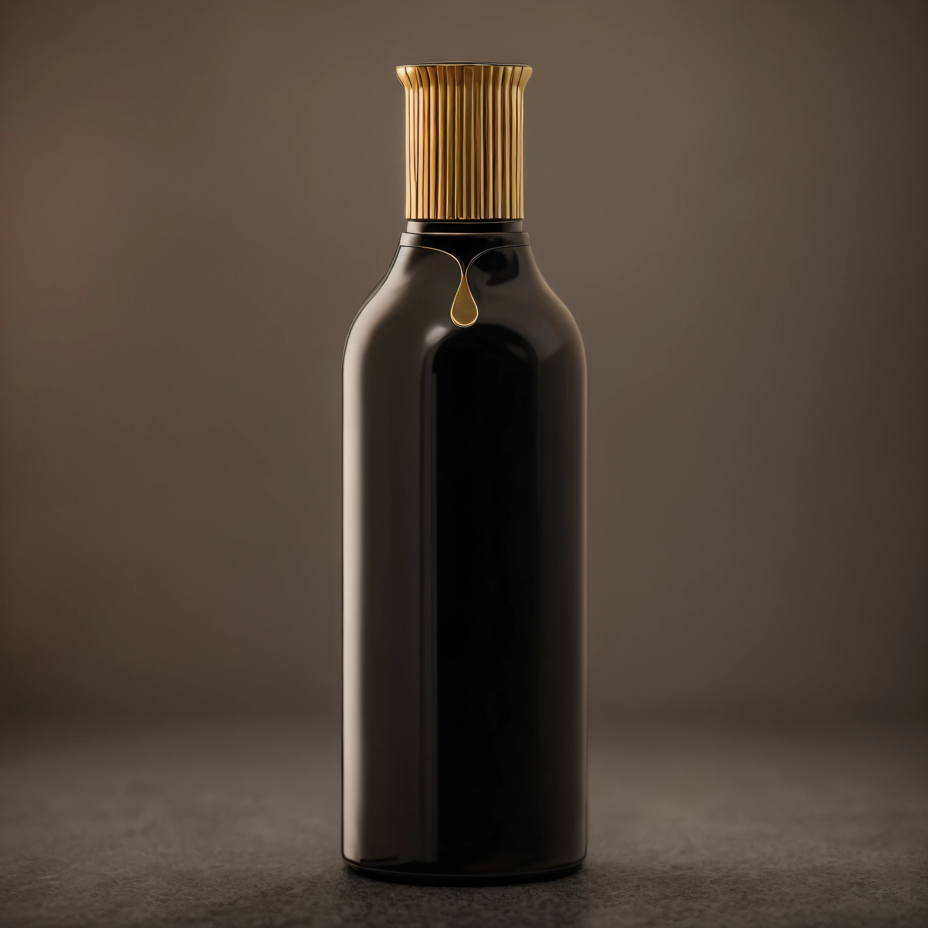 Black wine bottle,Black bottle,Gold cap,Glazed material,fotografia do produto,Rich in detailed light and shadow,Columnar three-dimensional,Product 3D rendering,studiolight,The contour is sharp
