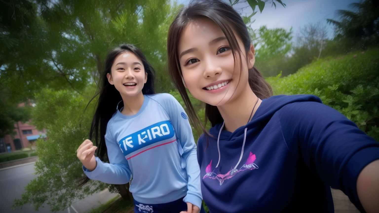 Beautiful asian girl, long hair, wear bikini indigo, running, front view, animation, hd, 8k, details skin, details face, (fullbody sy, fly hands,flirting,charming