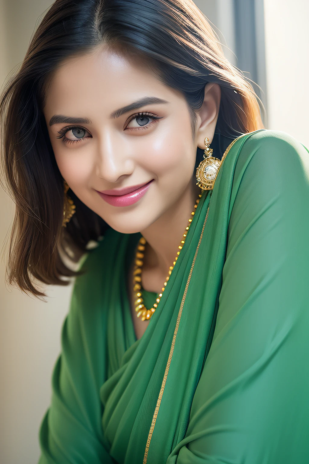 Wear Saree sitting, gorgeous royal, ((Katrina kaif:1.2)), jewellery, gem, necklace, gold bracelet, anklets, thick lips, skindentation, parted lips, ulzzang-6500-v1.1, portrait of a beautiful Indian woman, From Golden Skin, 27 years old, Pretty woman, Indian model, (in saree) (Slim abdomen), (Perfect slim figure), (Dynamic pose), Solo, ((open crotch)), (((bare ass))), (Slim:1.1), 1 woman, (Full figure:0.9), Beautifully detailed sky, sunny day, Mumbai city, On the street, detailed Mumbai street, Indian clothes,(( long sleeve dress)), ((chiffon saree with open pallu)), medium hair, smile, closed mouth, lips, saree covered with full body, detailed beautiful round eyes, Indian women, Asian women, Beautiful face, photorealistic, rim lighting, two-tone lighting, gold bracelet, thick lips, indentation, parted lips, (detailed eyes), light blonde hair, blue eye, details still clear, honey-coloured, fluffy turned, HDR, shallow depth of field, broad light, backlighting, bloom, light sparkles, chromatic aberration, sharp focus, Nikon Z 85mm, unparalleled masterpiece, ultra-realistic 8k photos, best quality masterpiece, best quality, (photorealistic:1.2), (realistic:1.5), (hyperrealistic:1.2),(photorealistic face:1.2), (close up:1.6), (light blonde hair), (blue eyes), ((big cheeks)), (beautiful face:1.8), (detailed face:1.6), (medium breast:1.2), (detailed bright eyes:1.5), (eyelashes:1.4), (smiling:1.3), (detailed long black hair), (Green saree:1.5), (narrow waist:1.5), (thigh: 1.5), (realistic human skin:1.6), (full curvy body) (detailed eyes), (seductive pose), (detailed facial features), (detailed clothes features), (necklace), (earrings), (bracelet), ( Silk Green saree),(Photorealistic:1.4), (High Quality: 1.2), Raw photo, (Perfect body shape), Uniform, Deep shadows, Unobtrusive, Cold light 12000K,