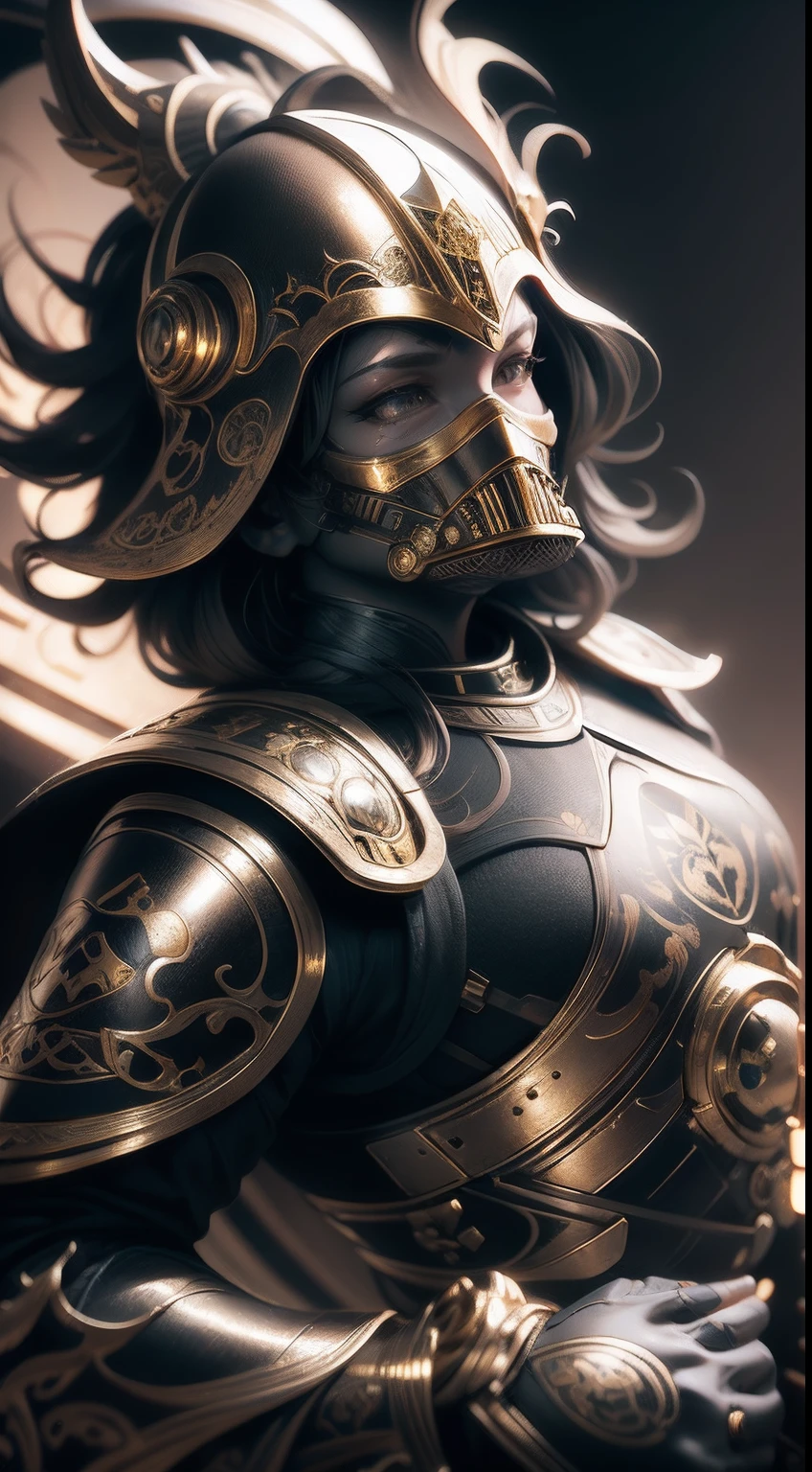 Darth Vader's armor has golden baroque filigree, Beautiful D&d character portrait, Dark fantasy, Detailed, Realistic face, digitalportrait, intricate armor, Level 5 shield character, Phlegm sputum, phlegm, Stanley Ateg Liu, Ilya Kuvshinov, art stations, HD, rendering by octane, hyper photorealism, Digital painting, Digital illustration, Extreme detail, Digital art, 4K, Ultra HD, Polished, ultra - detailed, Intricate, elaborate, Meticulous, Photorealistic, hyper photorealism, baroque, illusory engine, vray, rendering by octane, Flemish Baroque, neo-classical, Rococo