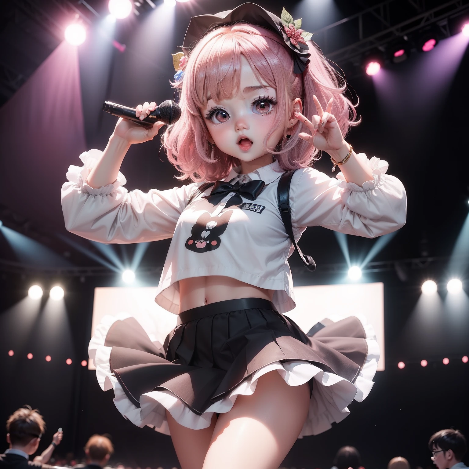 Cute Baby Chibi Anime,Idol singer pleated skirt,livestream,spot light