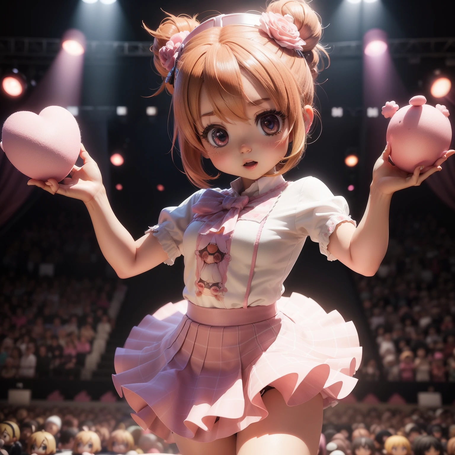 (((Cute Chibi 3D))) (Best Quality), (masutepiece),Idol singer pleated skirt,livestream,spot light