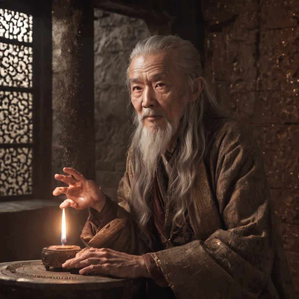 In an old palace,The old man who instructs the alchemist who cultivates the mysterious art of the danzitou,With a smile on his face。With him was a scruffy teenager with long hair,Their deep pupils shone with a river of stars。On the walls of the palace hangs an intoxicating painting,The painting shows a flame burning in a furnace,The painting depicts a mysterious hand holding a furnace。They present the pleasures of steampunk style and Cybertron art。