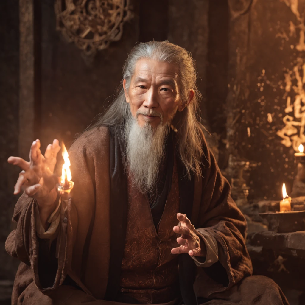 In an old palace，The old man who instructs the alchemist who cultivates the mysterious art of the danzitou，With a smile on his face。With him was a scruffy teenager with long hair，Their deep pupils shone with a river of stars。On the walls of the palace hangs an intoxicating painting，The painting shows a flame burning in a furnace，The painting depicts a mysterious hand holding a furnace。They present the pleasures of steampunk style and Cybertron art。