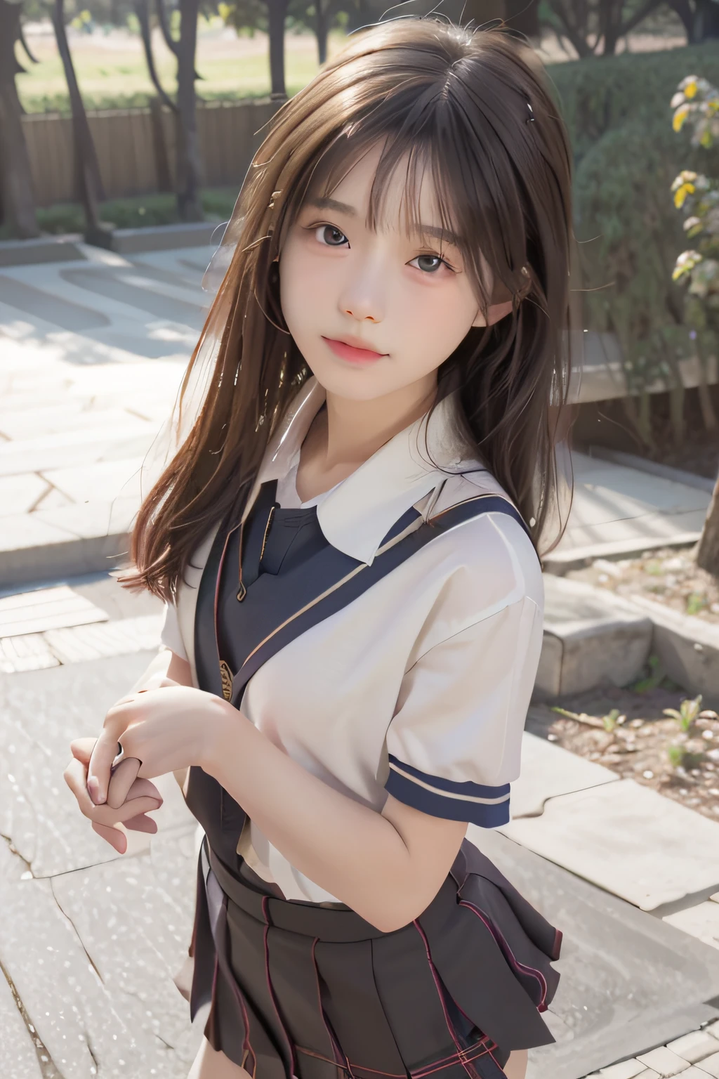 Best quality, Masterpiece, 超高分辨率, (Photorealistic:1.4), RAW photo, 1girll,Short-sleeved JK school uniform