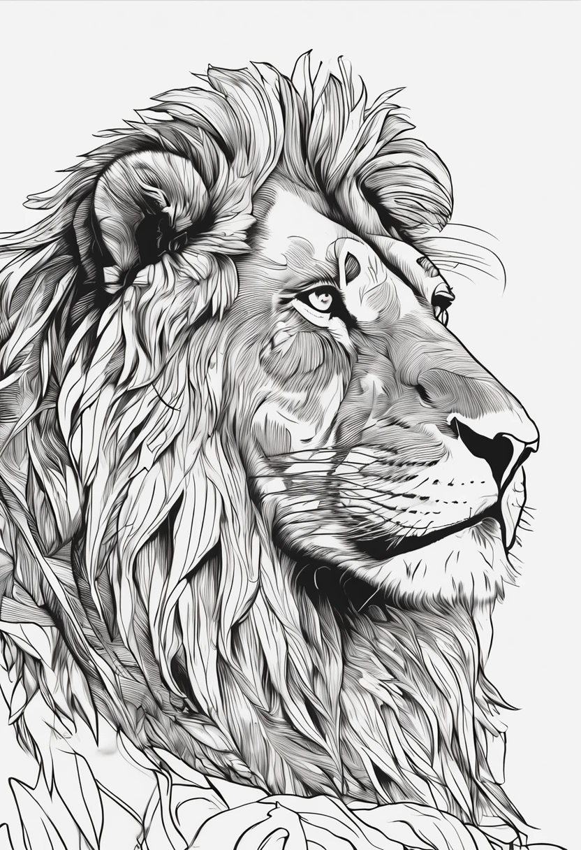 cute lion,minimalistic,line-drawing, vector, .svg, coloring book, Coloring book page styles, Black outline on white background