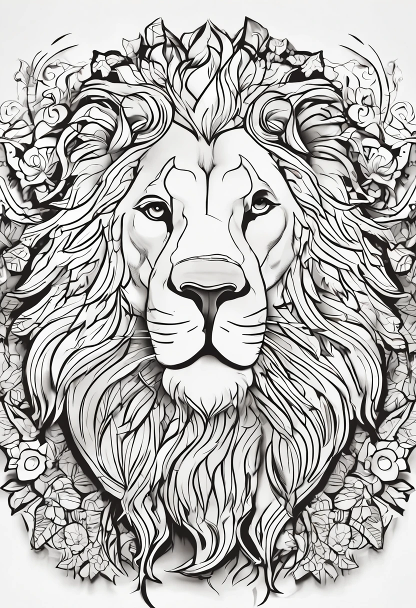 cute lion,minimalistic,line-drawing, vector, .svg, coloring book, Coloring book page styles, Black outline on white background