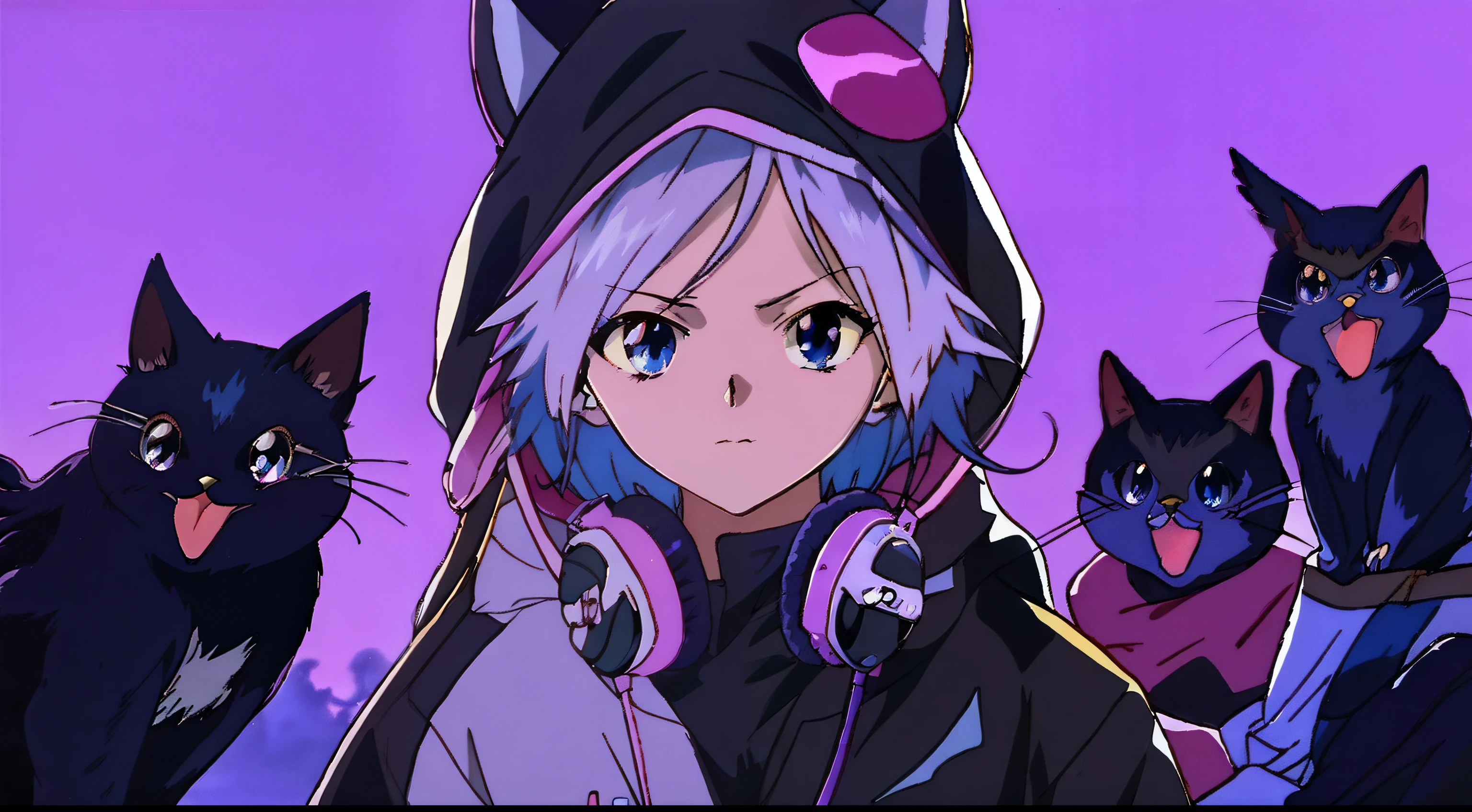 Anime girl with headphones and cat ears and crows, anime style 4 k, anime girl with cat ears, anime art wallpaper 4k, anime art wallpaper 4k, anime catgirl, beautiful anime catgirl, anime art wallpaper 8 k, cute anime catgirl, anime wallpaper 4k, anime wallpaper 4k, nightcore, cyberpunk anime girl in hoodie