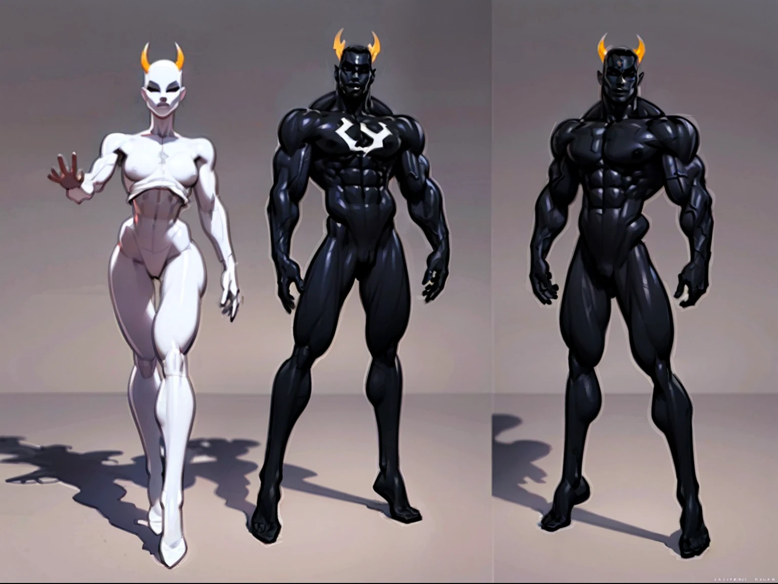 ((masterpiece)),(((best quality))),((character design sheet)), illustration,1man, boy, environment Scene change,  muscular, white skin, white legs, thick legs, devil horns, scribbles and marks, no face, ((mannequin face:1.2)), rough sketches, pose too, white and black color palette, 8k,16k, (simple background, light background: 1.3)