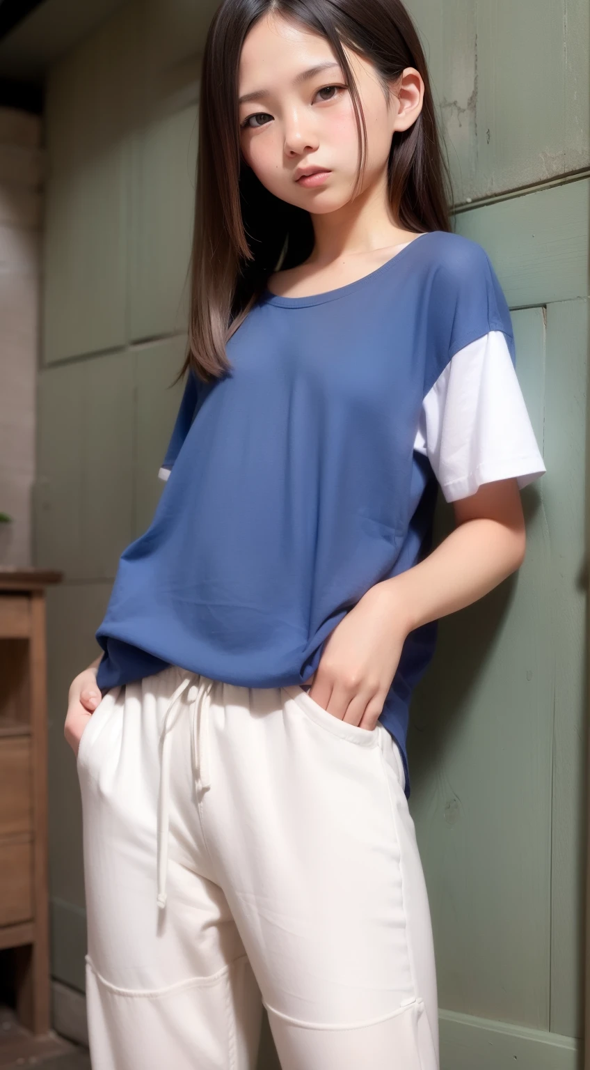 NSFW, (masterpiece, Highest quality:1.2), 8K, Young and beautiful girl, 85mm,Official AR RAW Photos, (Baby Face), ((Small face)), ((Big Breasts))、(Show me your boobs), Detailed nipples, Show me your ears、photo shoot, Cute face, Thighs, Classroom after school, Looking at the audience, Embarrassing、smile、No makeup, Film Grain, chromatic aberration, Sharp focus, Face Light, Bright lighting, 10 generations, Detailed face, Background blur、((((((14 years old))))))、Narrow waist、((Long sleeve open front jersey, White gym clothes)Navy Navy Bloomers)), Spread your legs