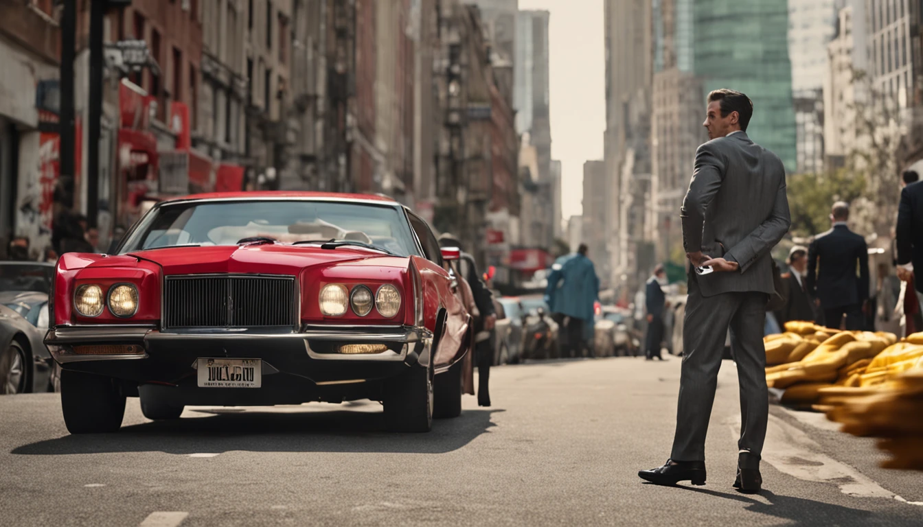 A man wearing a suit, holding a cigarette, next to a supercar, HDR, 8k resolution, highres, high detail, sharp focus, dynamic angle, smooth, roughness, real life, photorealism, photography, 8k uhd, cinematic film still from the end of days|wolf of wall street|reservoir dogs