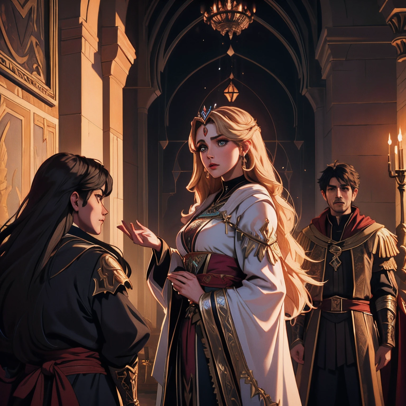 Castlevania Lord of the Shadows hyper realistic super detailed princess with her servants Moroccan caftan covers cutscene scenes movie Epic Legendary