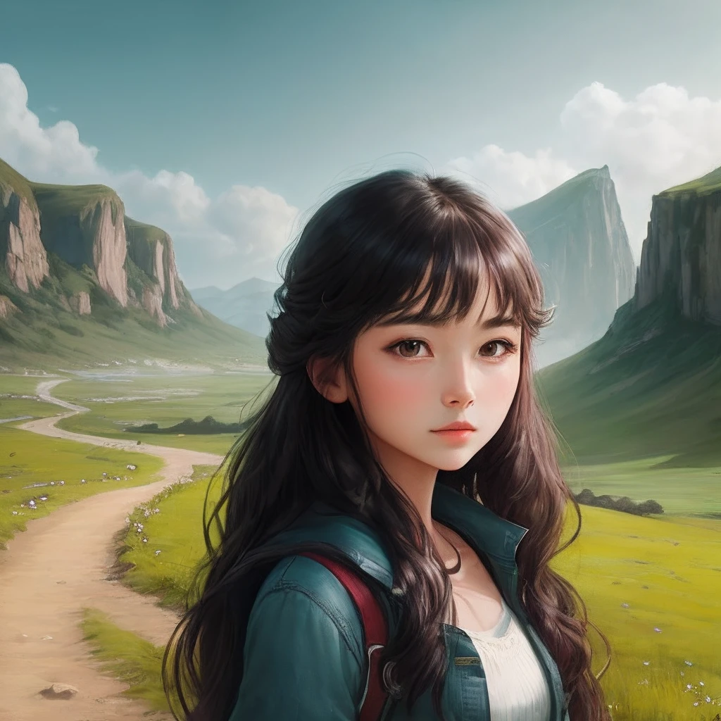 A beautiful girl who exists in the landscape
