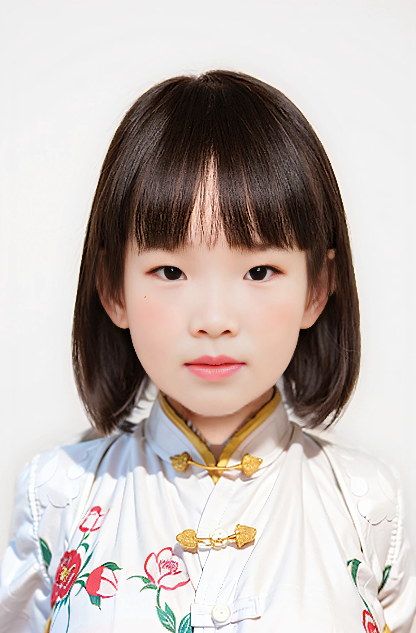 A girl in a Tang costume, Chinese girl, Young Asian girl,,Cute young girl, young goddess, Traditional Chinese clothing, The tang costume has a pattern of peonies,