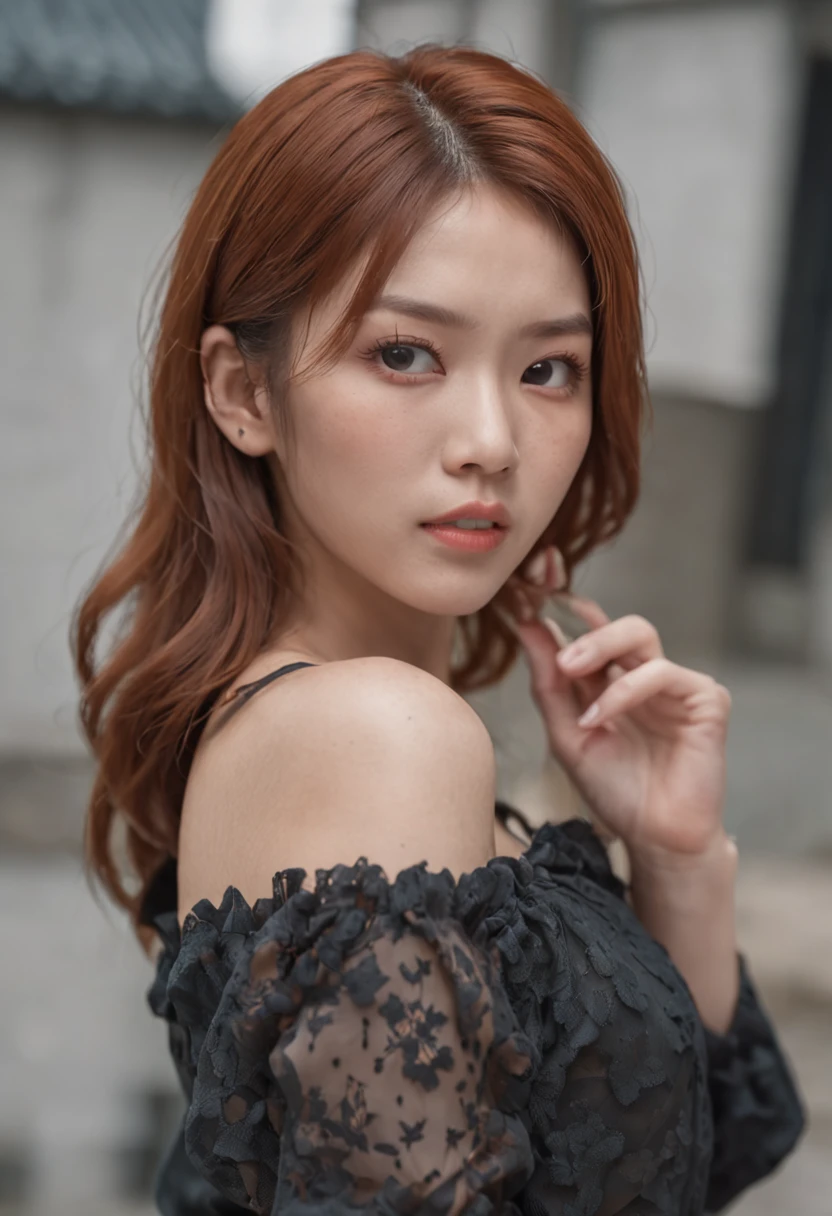 Natural redhead woman poses for photoshooting, fully body pose, Angry, irritated, She was screaming, Stylish updo hairstyle, hair-bun, Facial features in Japan and Vietnam, Straight hair, Pretty face, Flawless face, Thunderstorm in the background, Yelling, agitated, Mix of facial features of Aya Yamamoto and Domarina Matsui as well as Asuka Saito and Mayo Akiyama, Petite body, The photo is like it was taken by the Sony A7 III, Profesional photogarpher,  dark ambiance, Edge lighting,  Cinematic, waxy candles, Witchcraft, Full body portrait, Ultra photo realsisim, Beautiful face,  8K, Full body portrait, elegant, Natural lighting, Sharp focus, Very detailed face,  Vibrant, smooth and luminous skin, Beautiful face, 64k, hyper HD, Beautiful soft skin, 50 millimeters, Low light, Dark and mysterious atmosphere, Vibrant, skin, Photorealism