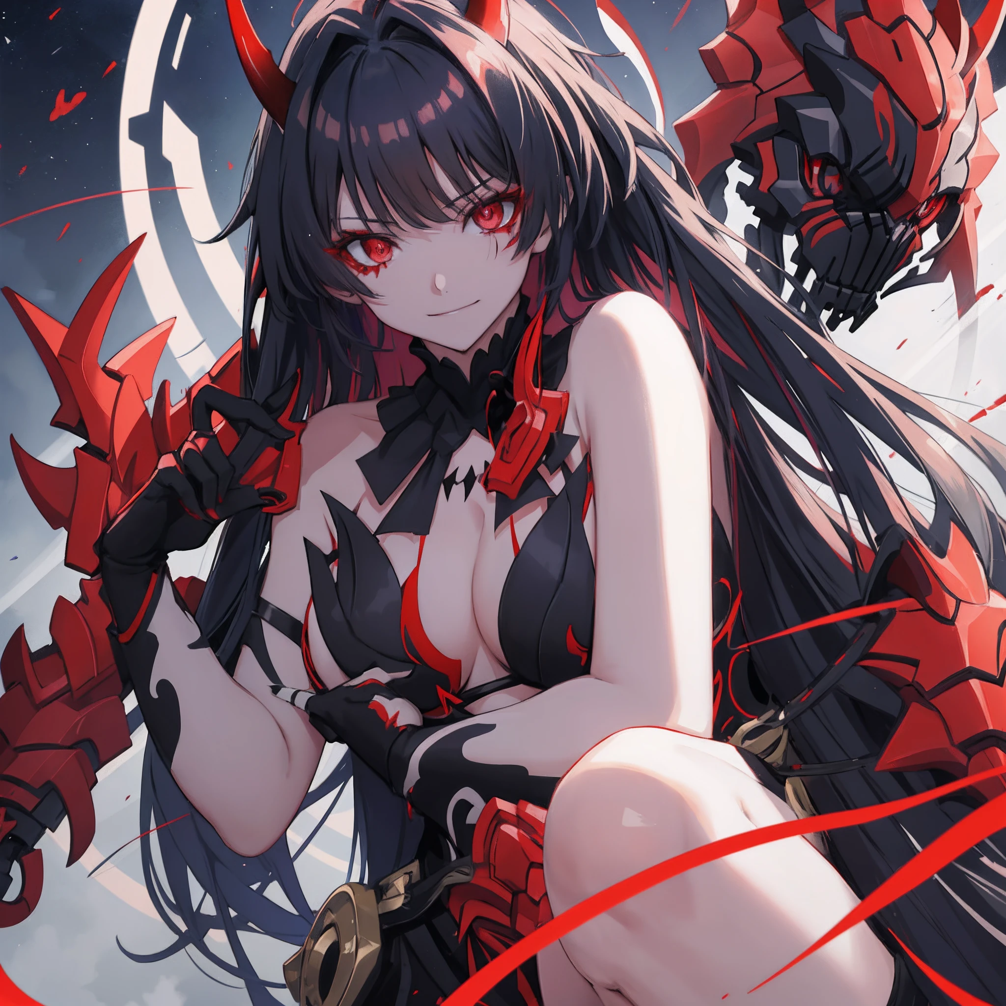 anime, anime girl, demon, red eyes, black hair, red eyes, red eyes, red eyes, red eyes, red eyes, red eyes, red, with red glowing eyes, badass anime 8 k, best anime 4k konachan wallpaper, demon anime girl, with glowing red eyes, shalltear bloodfallen, evil smile and glowing eyes
