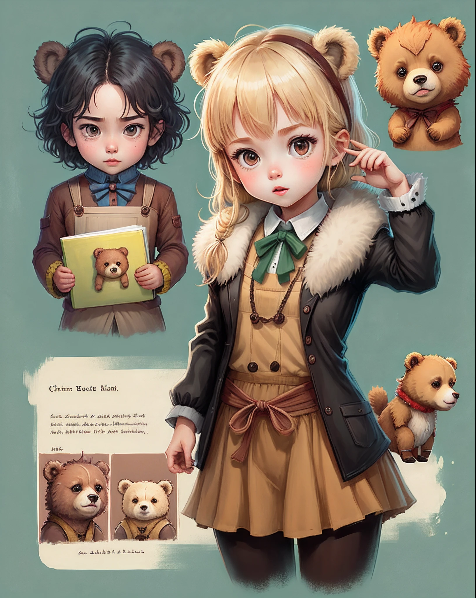 Create ebook images with a child bear character with various expressions