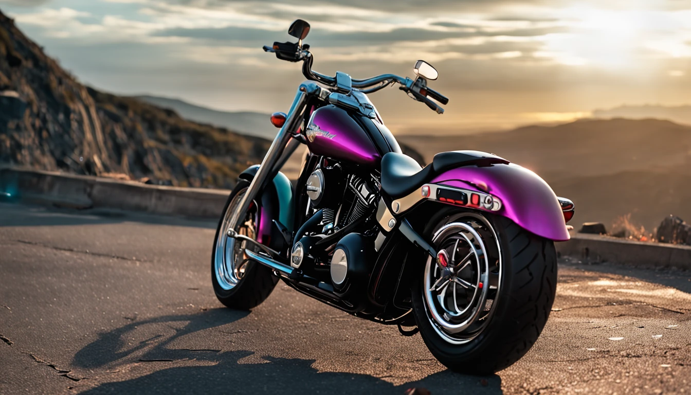 ( Harley-Davidson Fat Boy),(total view) ,Core 64 K, (Neon wine),4D ,Route 66