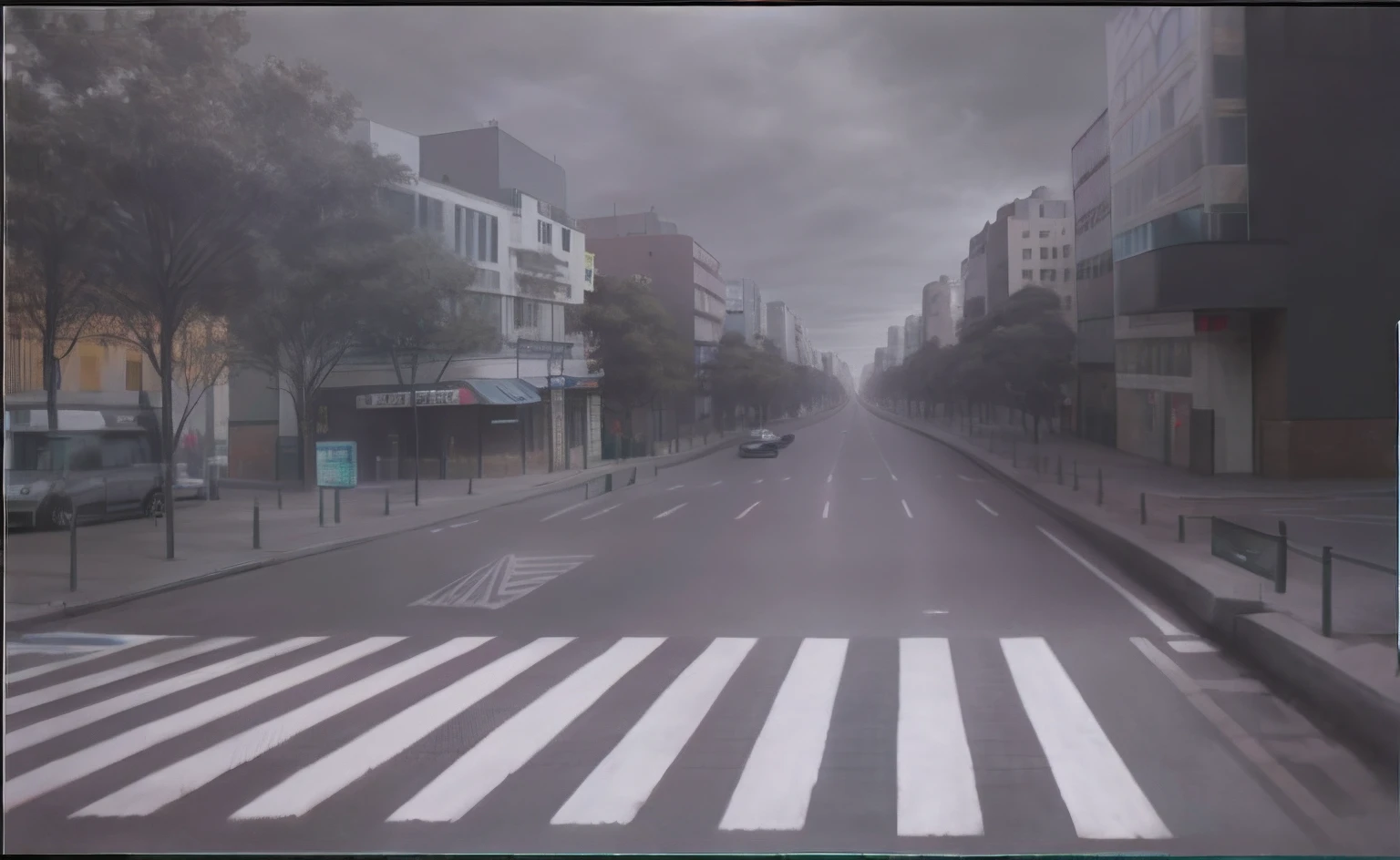 Street view with pedestrian crossings and buildings, Street background, city street view background, crossing road, crosswalks, Empty streets, 4K