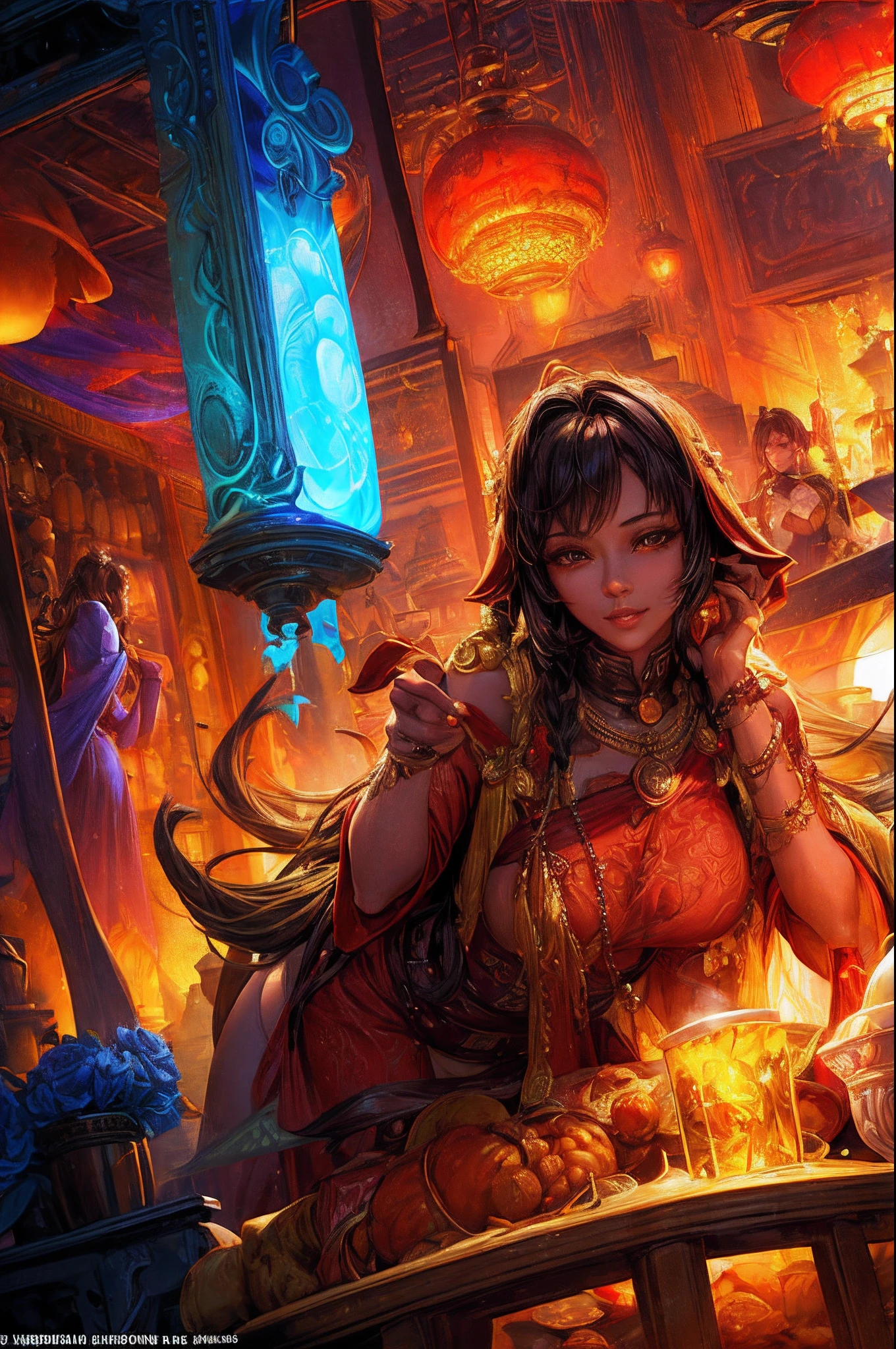 Fantasy Unraveled in Spice Delight - close-up portrait cyberpunk glowing woman, unraveling fantasy and ethereal beauty in hiperrealistic detail. Infuse the image with magic, inviting viewers to explore a dreamlike world of Burnt Sienna, Rich Cocoa, Technicolor Fantasy and Gold.