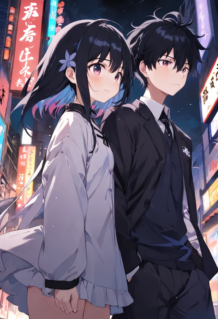 a girl and a boy、Pone、Unrequited love、Close distance、Eye color is black、Girls are firm and so、kawaii、a little short、Vigorous、Black hair、Short hair、Smiling、Boys are looking away、looks sleepy、tall、full of shyness、Nervous、Hair is black、