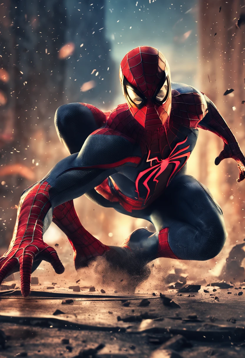Spiderman fighting batman out of the space, 3D illustration