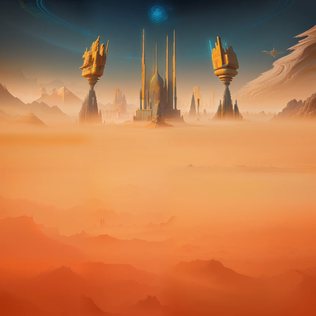 abstract environment, very coherent stylized artwork, futuristic landscape, Background spray abstract environment,Terrestrial radio, Desert Temple,cathedrals,Ancient mysteries,Mysterious technology,Primitive religion,Ancient style,Holy Cathedral,ancient Egyptian,Ancient flood waste,Hongmeng,French formation,Temple
